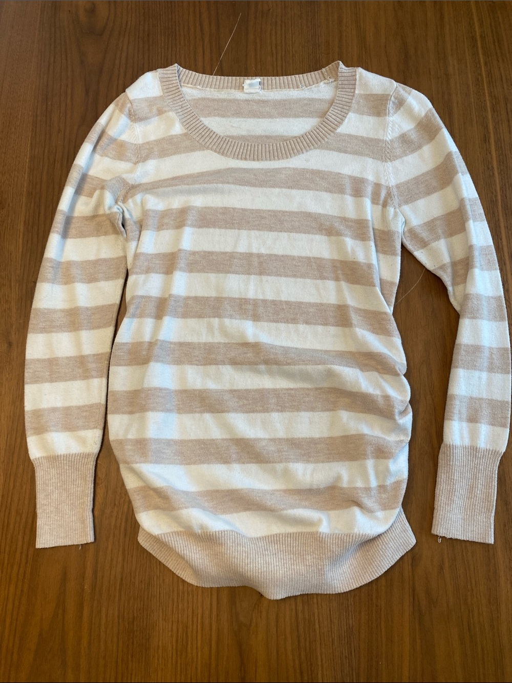 Women’s Stretchy Cream and Tan Striped Lightweight Sweater